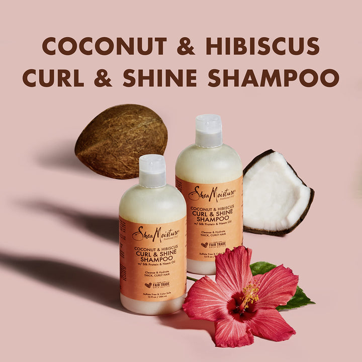 SheaMoisture Curl and Shine Coconut Shampoo for Curly Hair Coconut and Hibiscus Paraben Free Shampoo 13 oz 2 Count