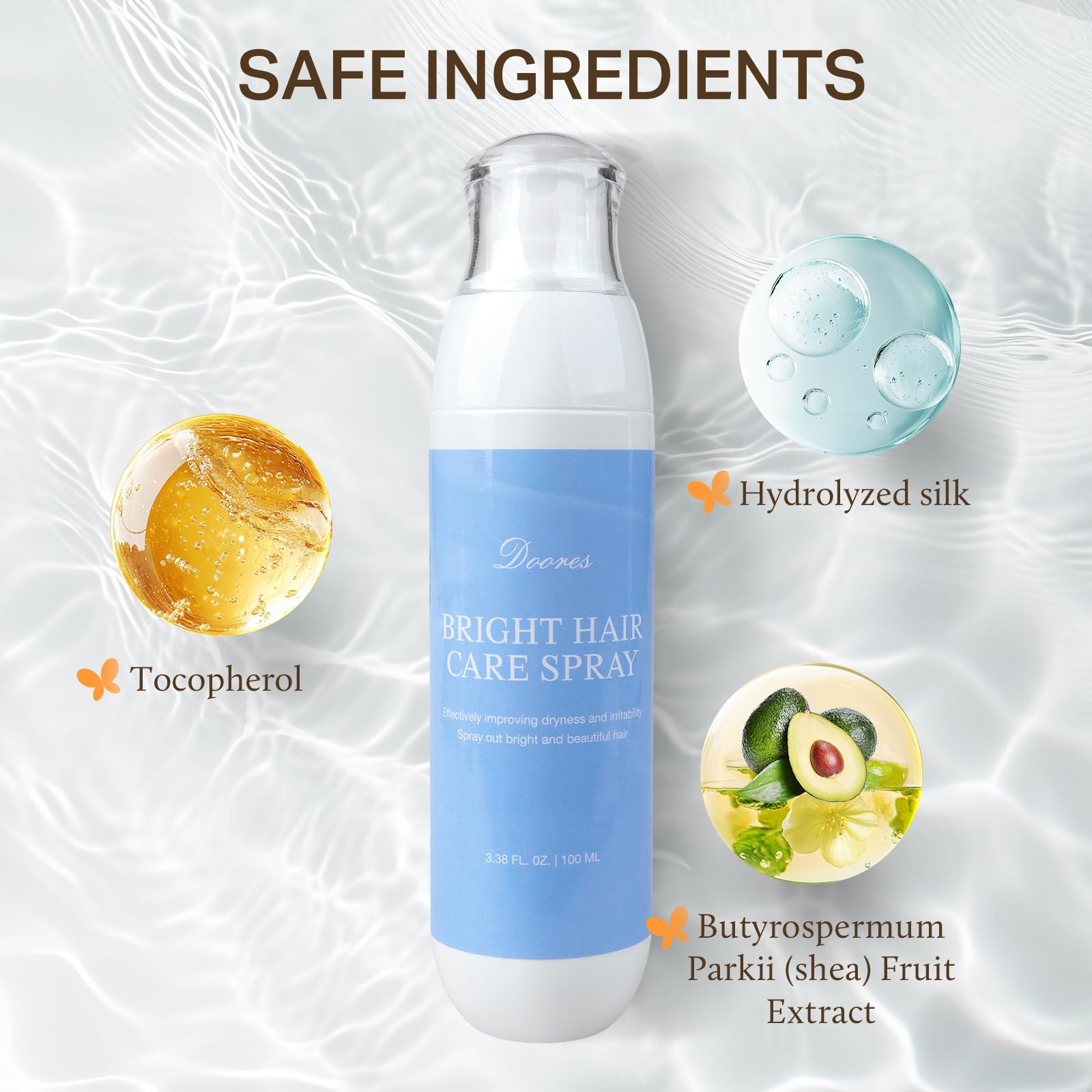 DOORES Leave-in Conditioner Spray, Hair Treatment Detangler Spray Conditioning Hair Detanglers Hydrates Boosts Shine Smooths Frizz for All Hair Types 3.4 fl oz