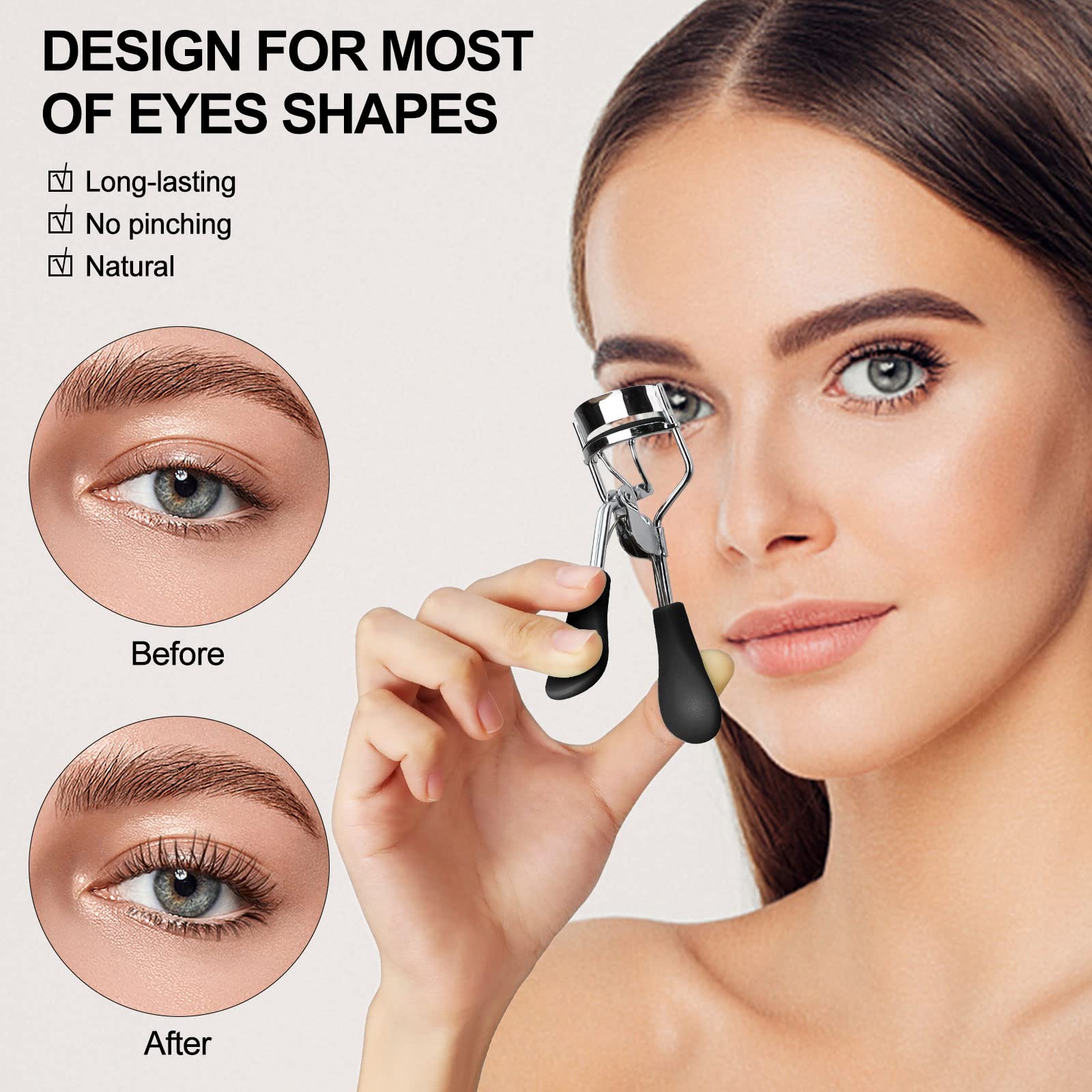 Zowor Eyelash Curler with Comb and Brush Fit All Eye Shape Curved Eyelash Curlers with 5PCS Silicone Refill Pad,Natural and Long Lasting Lash Curler for Women Make Up Gift(Black)