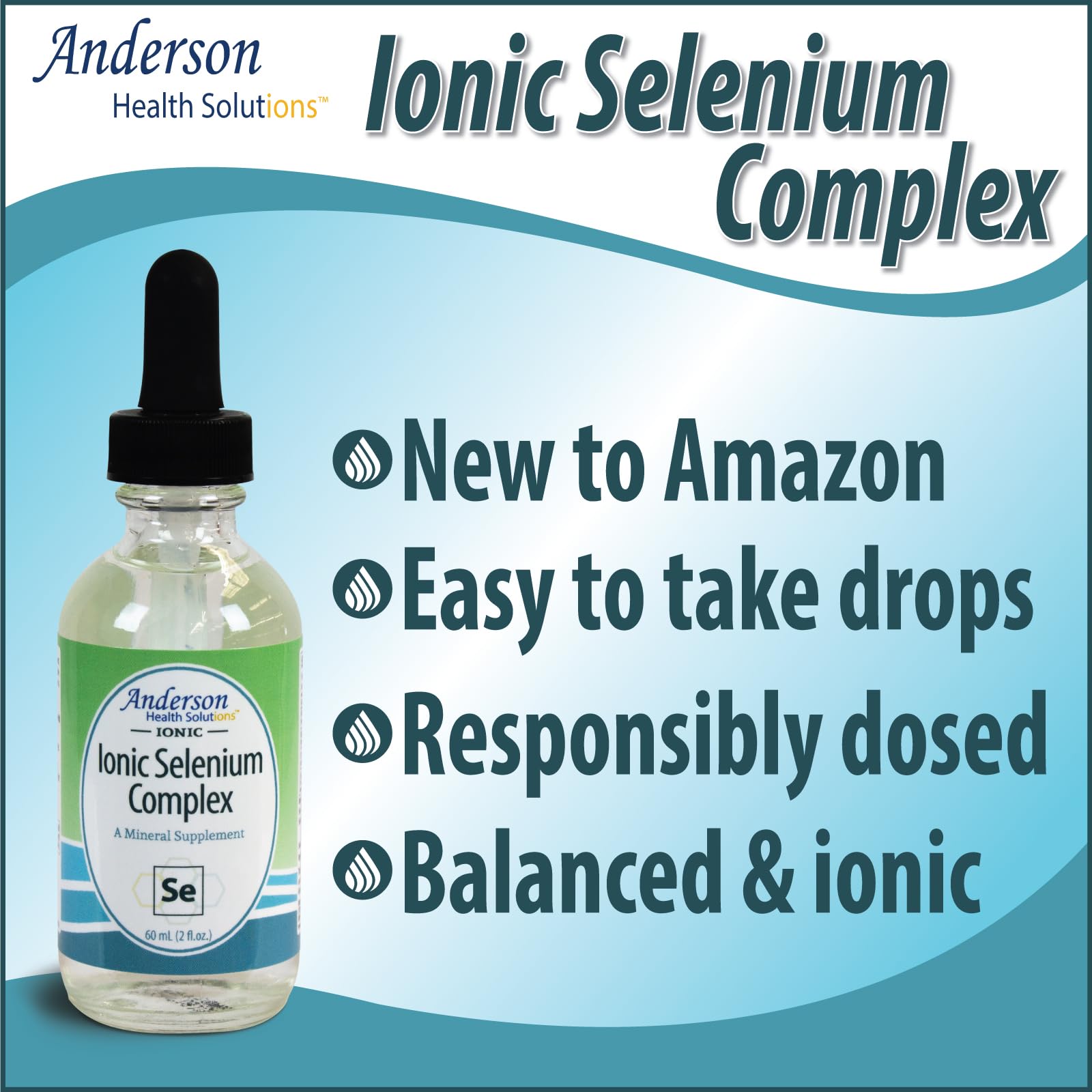 Anderson Ionic Selenium Complex, Liquid Selenium Supplement Drops, Supports Thyroid and Immune System, Antioxidant, Ionic Mineral Drops, Fights Free Radicals, 40 Servings, 2 fl oz