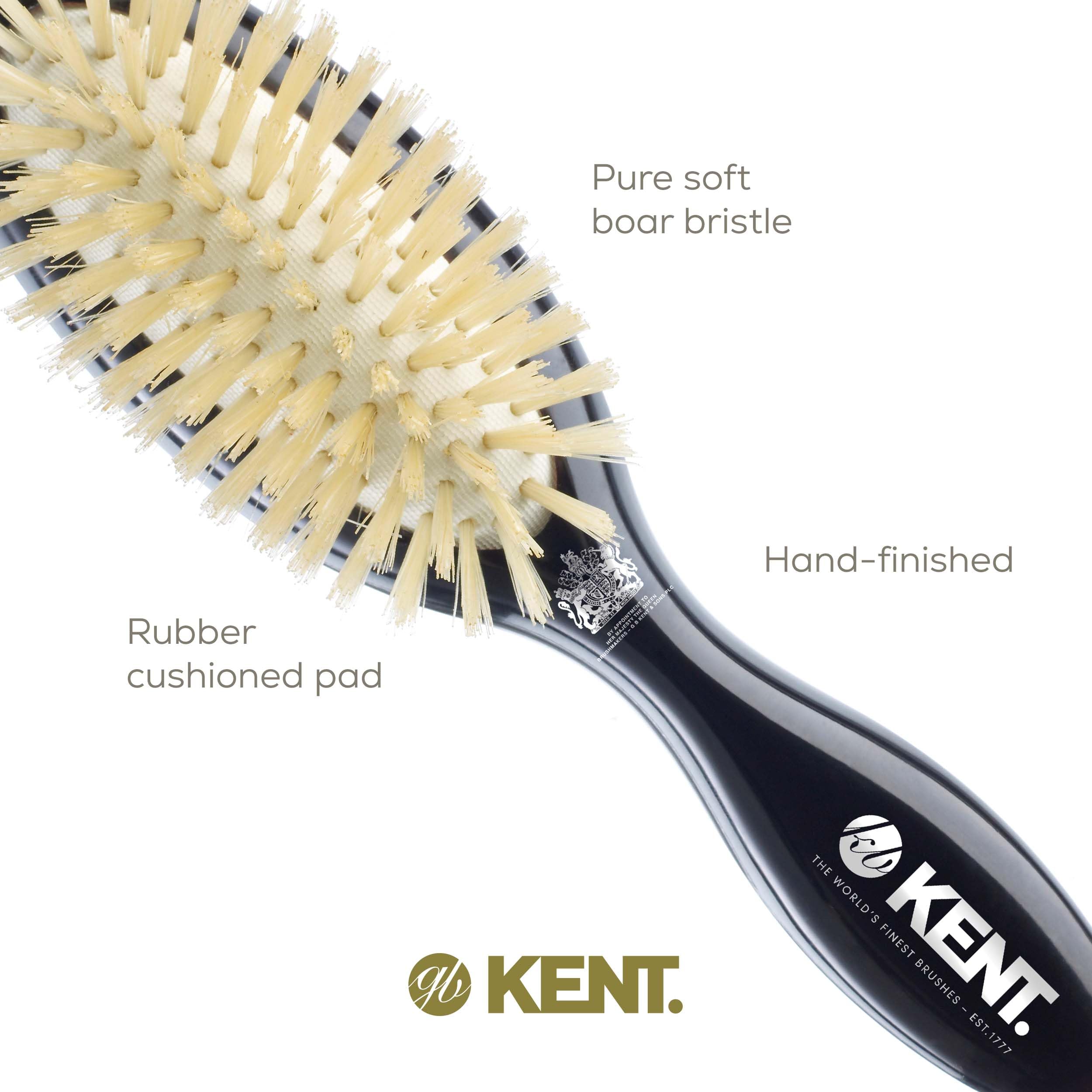 Kent CSMS Ruby Pure Black Natural Bristle Medium Dressing & Styling Premium Brush