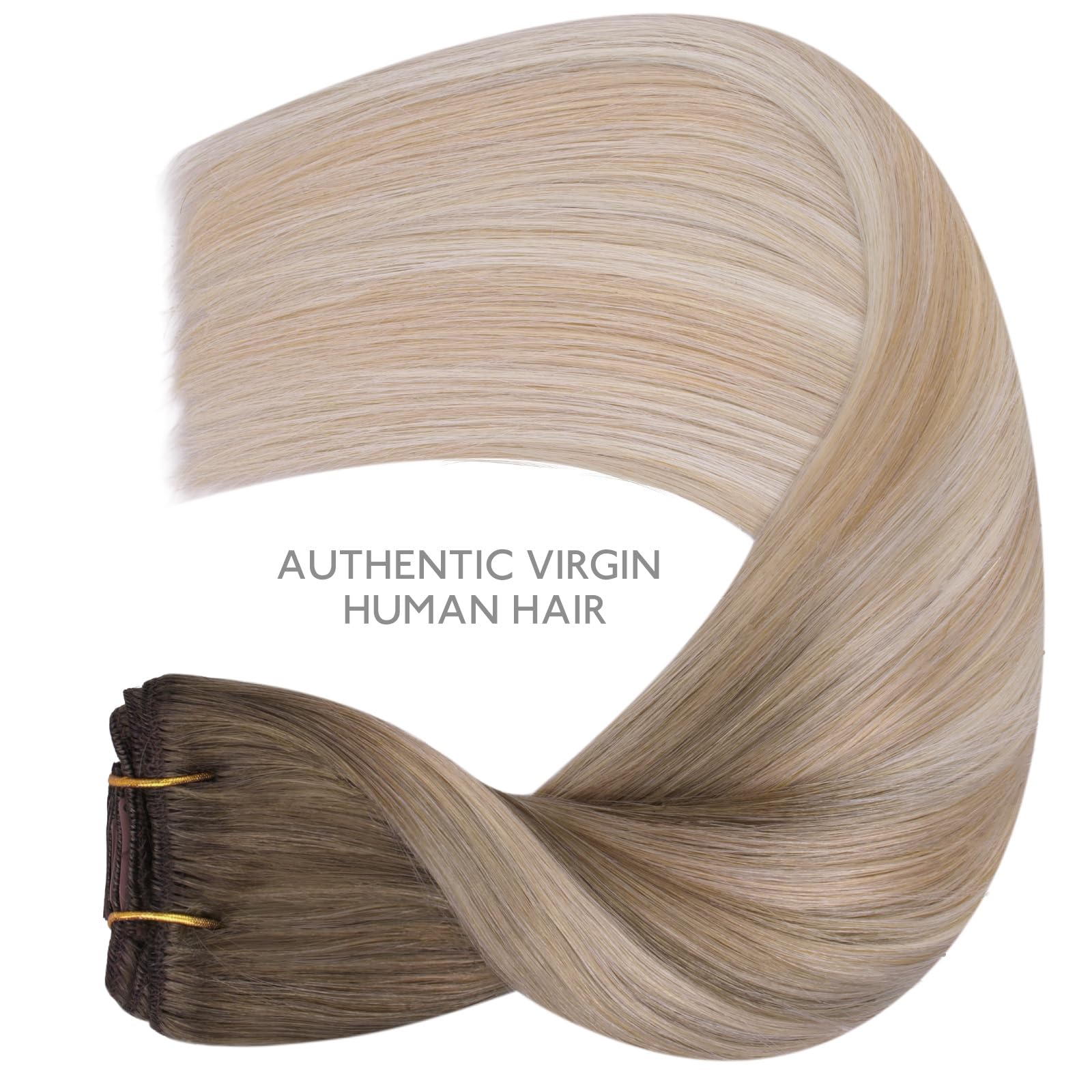 WENNALIFE Clip in Hair Extensions Real Human Hair, 16 Inch g 7pcs Balayage Sandy Brown to Platinum Blonde Remy Hair Straight Natural Extensiones De Cabello Humano Con Clip Ins