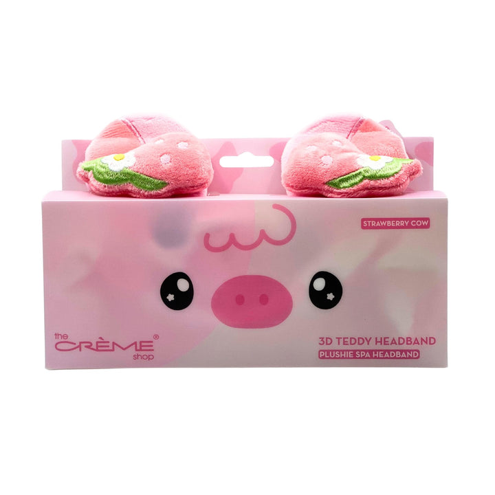 The Crème Shop 3D Teddy Headband, Spa Headband for Washing Face, Skincare Headbands, Headbands for Women (Strrawberry Cow)