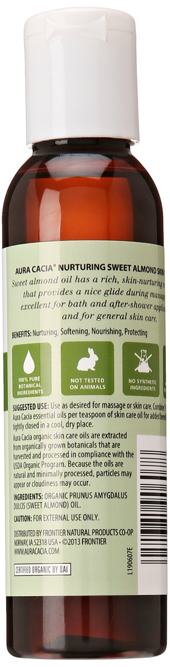 Aura Cacia Organic Sweet Almond Oil | GC/MS Tested for Purity | 118ml (4 fl. oz.)