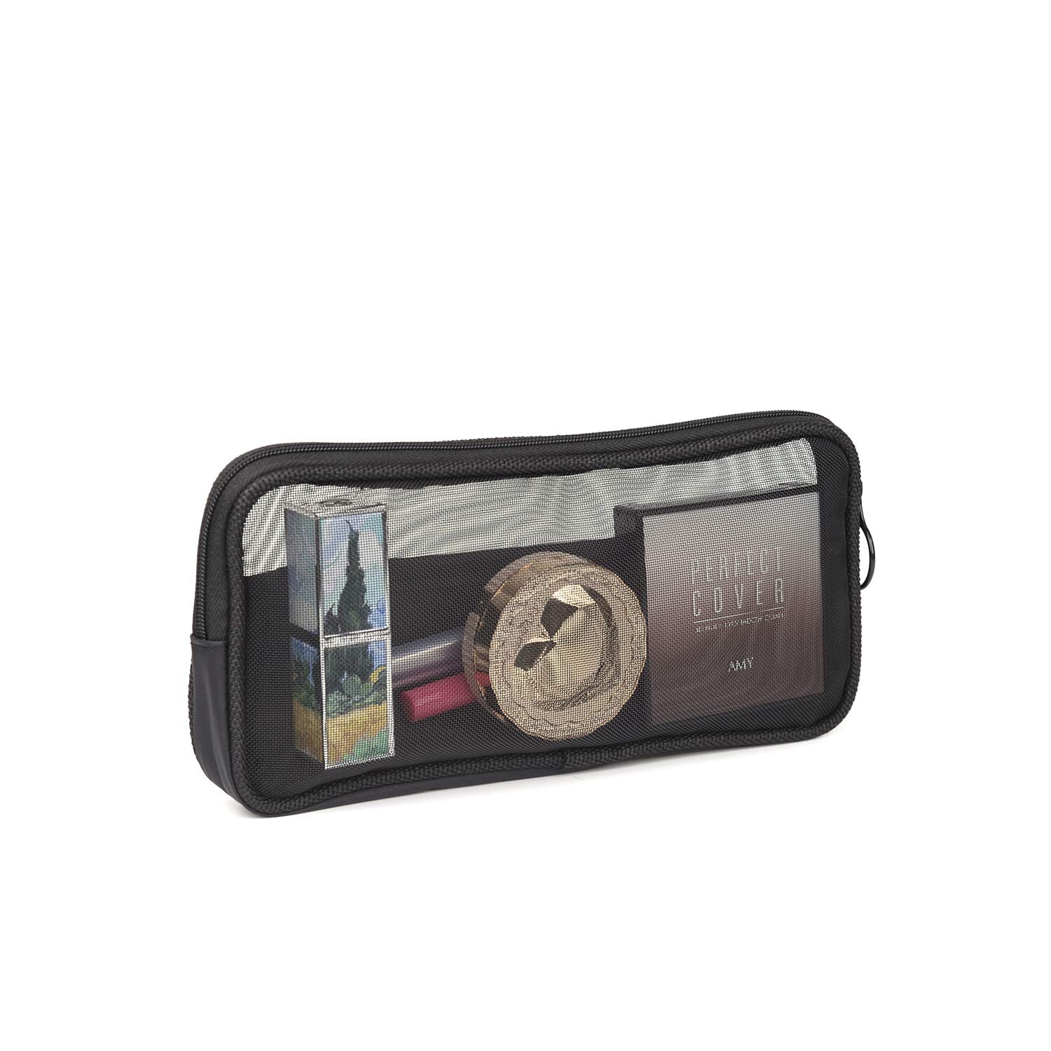 Patu Mesh Travel Toiletry Bag, Transparent Standing Pouch, Portable Shaving Washing Kits Organizer, Personal Care Trip Case, Pack of 2 (Size M), Black