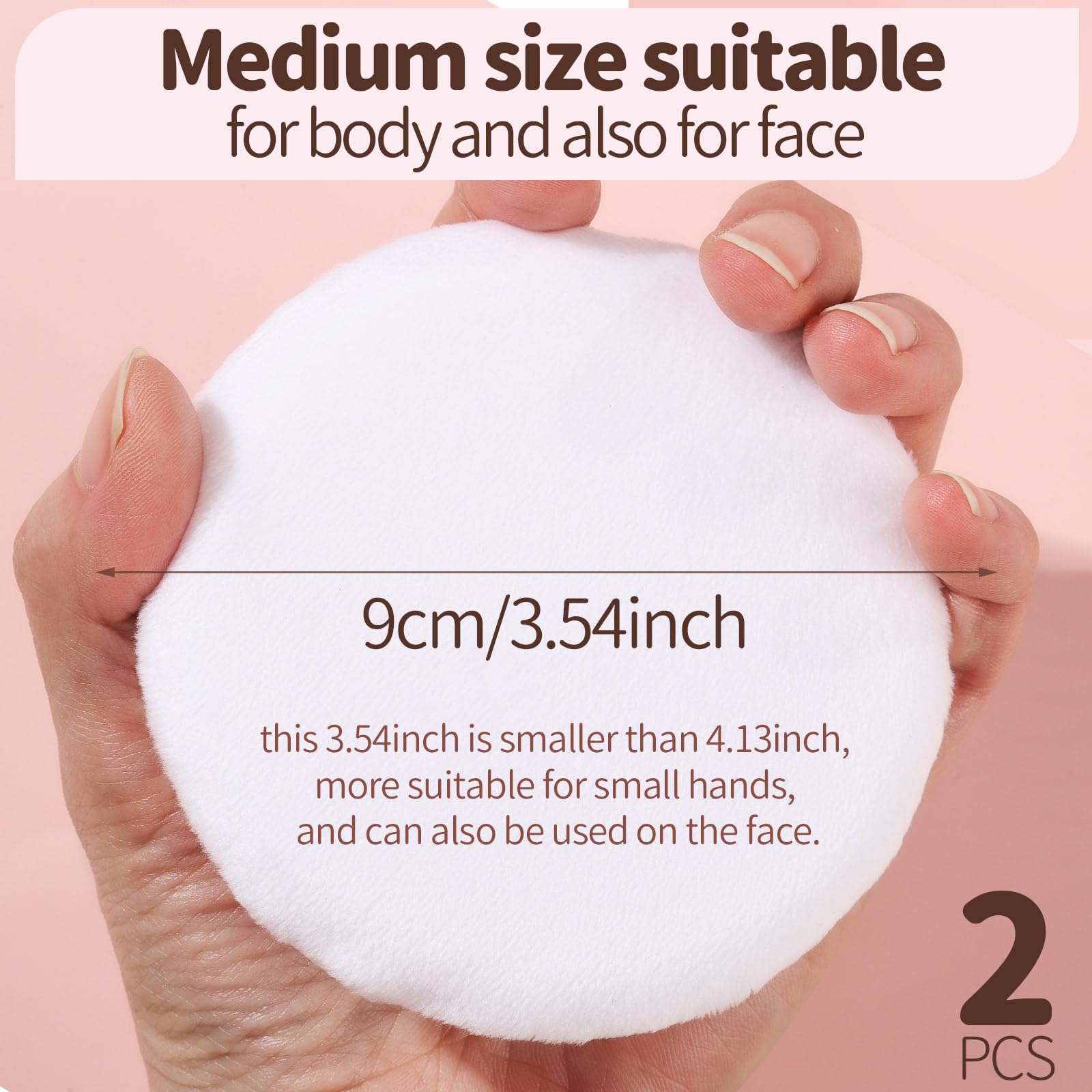 Teenitor 2pcs Powder Puff 3.54inch Medium Body Powder Puff, Powder Puff for Body Powder, Powder Puffs, Soft Velour Powder Puffs, Body Powder Puff and Container White