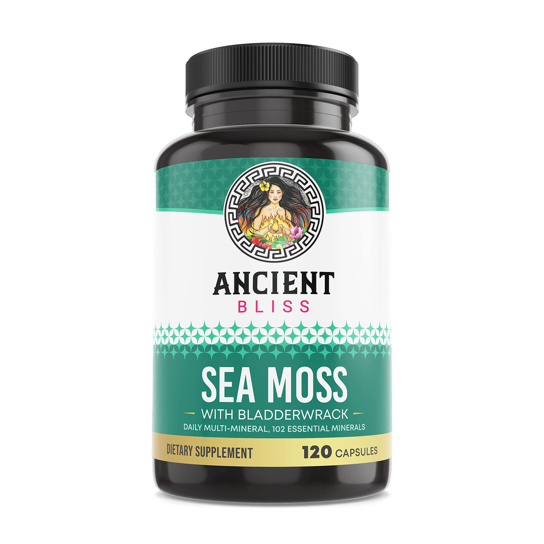 Ancient Bliss Organic Irish Sea Moss Pills - Dr Sebi Wildcrafted Seamoss Capsules | Thyroid, Healthy Skin & Gut Support | 120 Capsules