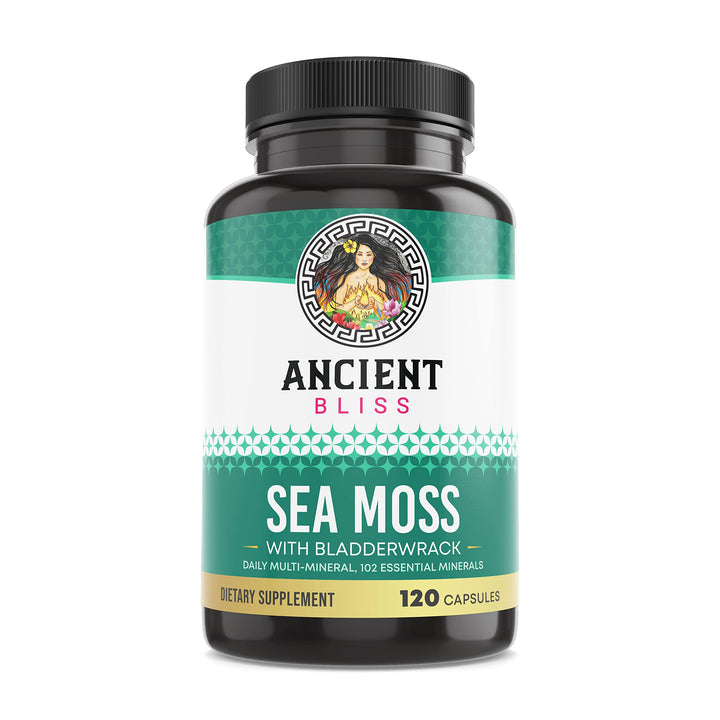 Ancient Bliss Organic Irish Sea Moss Pills - Dr Sebi Wildcrafted Seamoss Capsules | Thyroid, Healthy Skin & Gut Support | 120 Capsules
