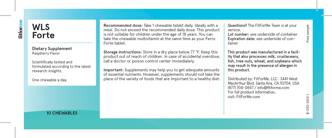 FitForMe Bariatric Multivitamins After Gastric Bypass - One a Day WLS Forte Chewable Starter Pack - 10 Days Supply of Vitamins & Minerals, Scientifically Proven - Last Batch