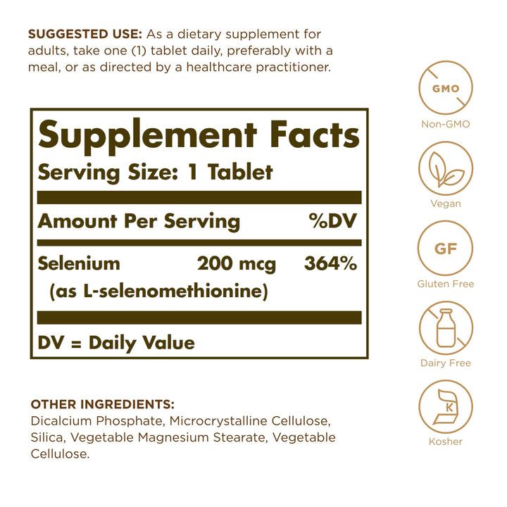 Solgar Yeast-Free Selenium 200 mcg - 250 Tablets, Pack of 2 - Supports Antioxidant & Immune System Health - Non-GMO, Vegan, Gluten Free, Dairy Free, Kosher - 500 Total Servings