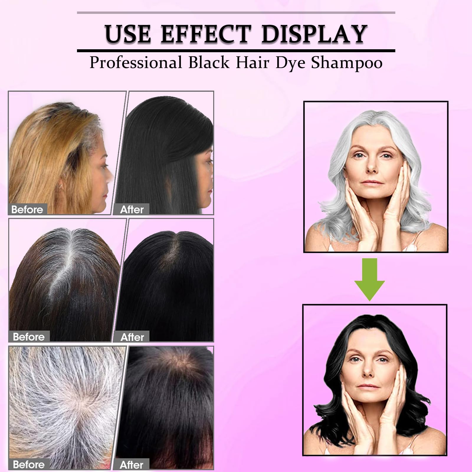 CSFDXD Instant 3-in-1 Black Hair Dye Shampoo for Gray Hair Coverage, Herbal Formula for Men & Women - Colors in 10-15 Minutes, 500ml (Ammonia & Paraben Free)