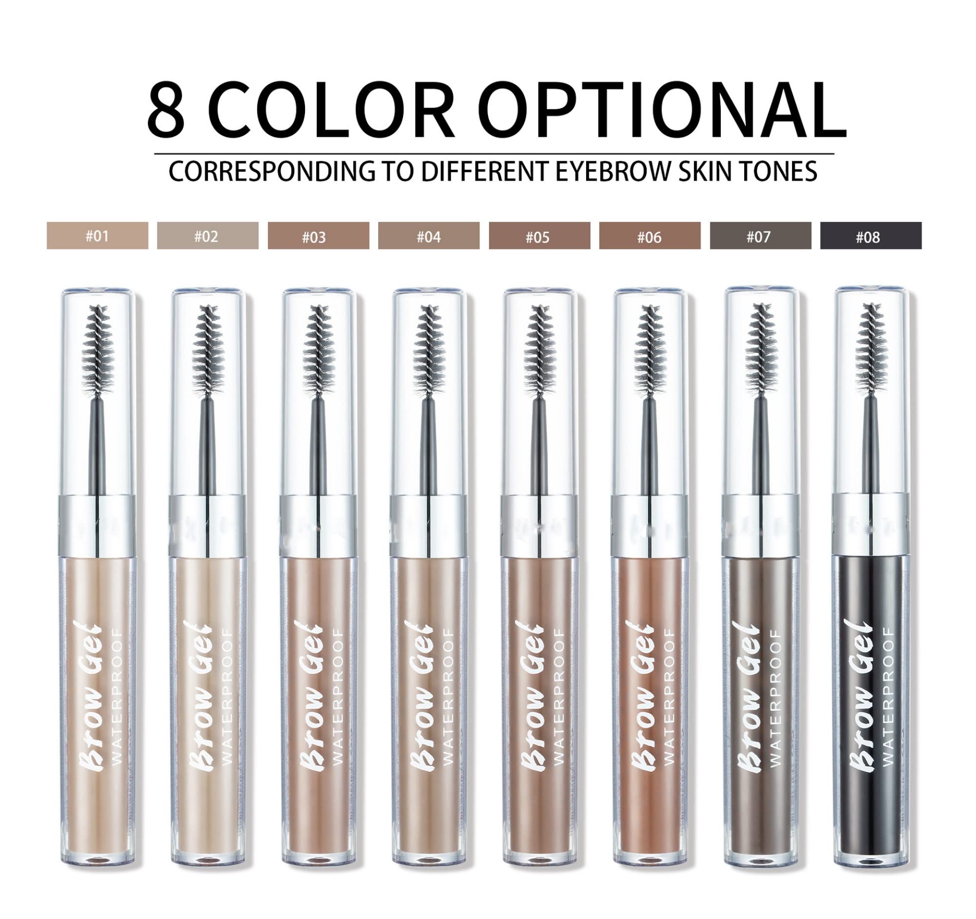 MAEPEOR Waterproof Eyebrow Gel 8 Colors Full-pigmented Long Lasting Liquid Brow Gel for Fuller & Defined Looking (#03 Medium Brown)