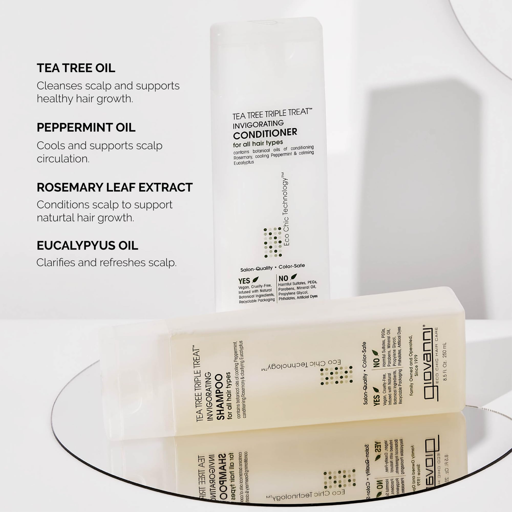 GIOVANNI Tea Tree Triple Treat Invigorating Shampoo & Conditioner Set - Cooling Peppermint, Eucalyptus, Rosemary, Helps Dry, Flaky Scalp, Salon Quality, Vegan, Cruelty Free, Paraben Free - 24 oz Each