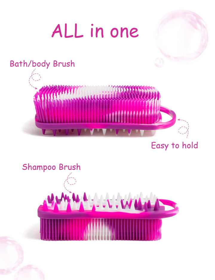 BSROLUNA Silicone Exfoliating Body Scrubber Loofah Silicone Scalp Massager Shampoo Brush Soft Body Scrubbers for Use in Shower Lathers Well Easy to Clean 2 in 1 (1 Pack Camouflage Purple)