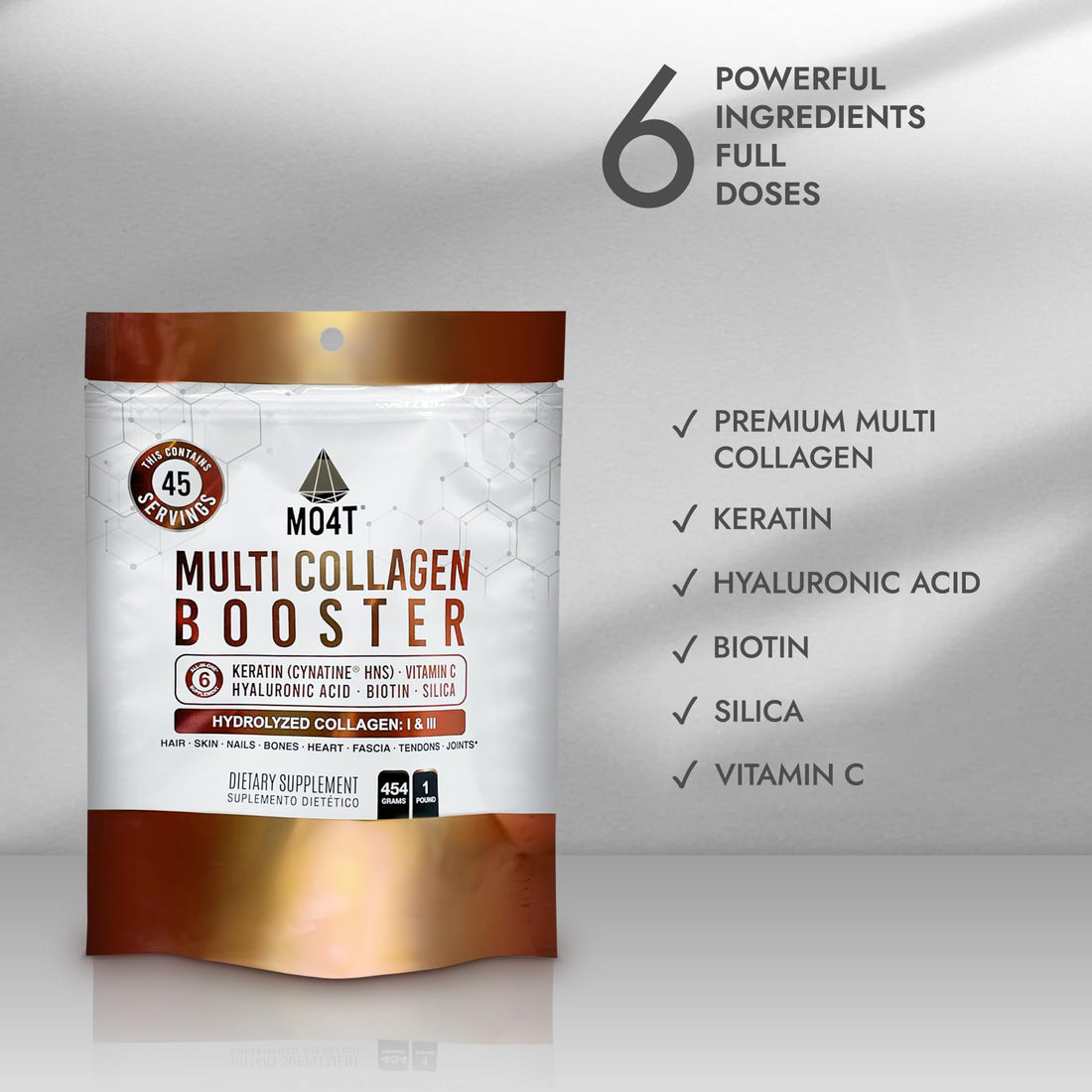 Multi Collagen Booster Powder – Extra Strength Collagen Supplement with Added Keratin, Biotin, Hyaluronic Acid, Vitamin C & Silica – Extra Nutrients for Hair Nail, Joints & Skin -1 Pound