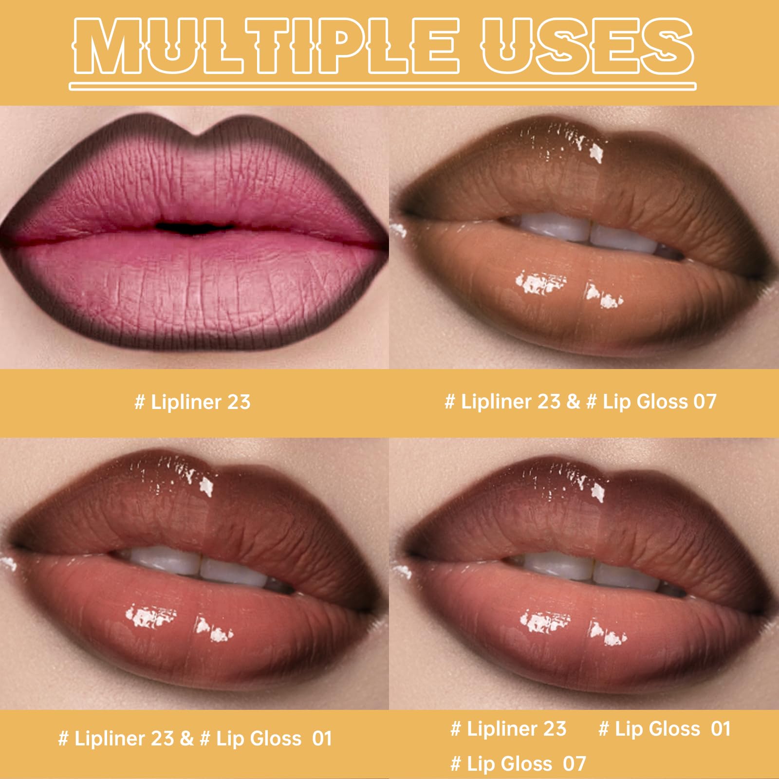 HOSAILY 2 Colors Nourishing Lip Gloss Hydration Non-Sticky Plumping Lip Kit for Women, Natural Nude Tinted Lip Glow Oil Moisturizing Lightweight Long Wear Shiny Liquid Lipstick with Lip Liner Combo