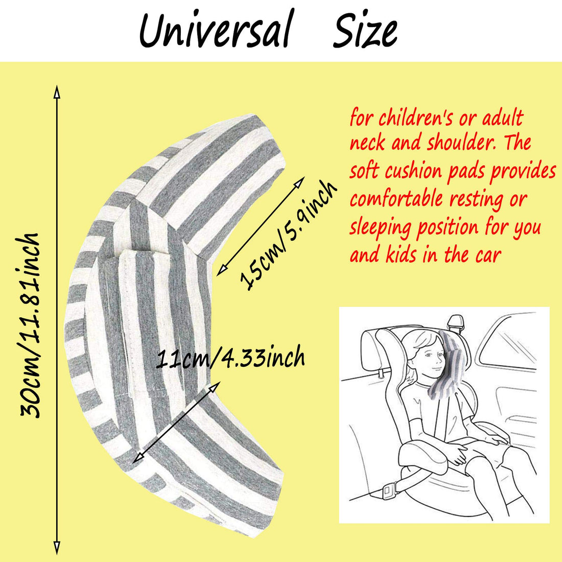 Car Seat Travel Pillow Neck Support Cushion Pad for Kids, WenMei Super Soft Headrest Shoulder Pad in Car, Universal Safety Belt Sleeping Pillow for Children Adults, Compatible with All Cars (Gray)
