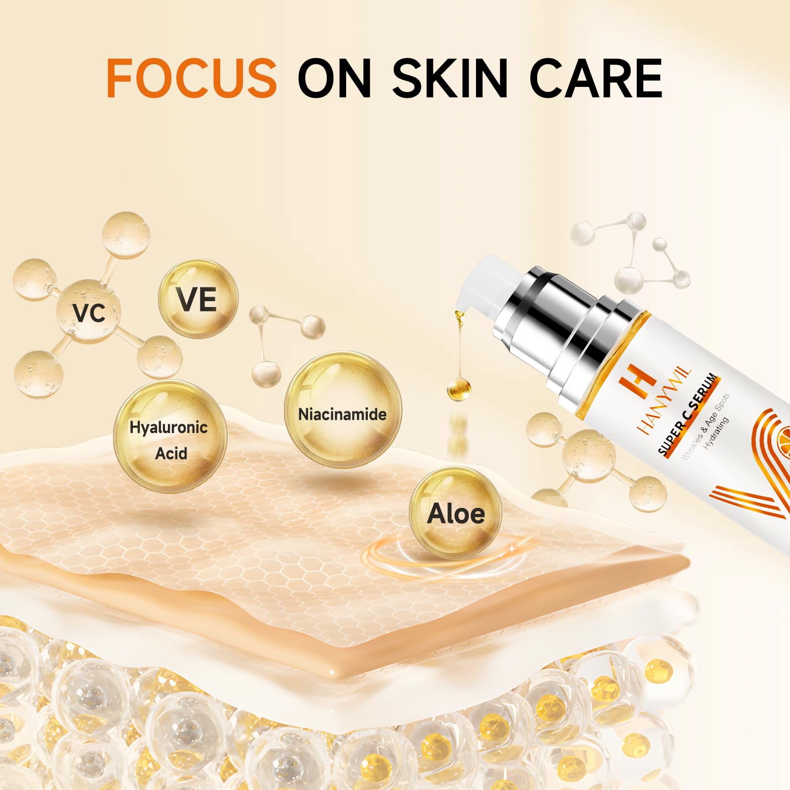 HANYWIL Super Vitamin C Serum for Women over 70, Vitamin C Serum for Face, Dark Spot Remover for Face, Hyaluronic Acid Skin Care, Targets Age Spots, Hydrates and Wrinkle Reduction 1.7fl oz