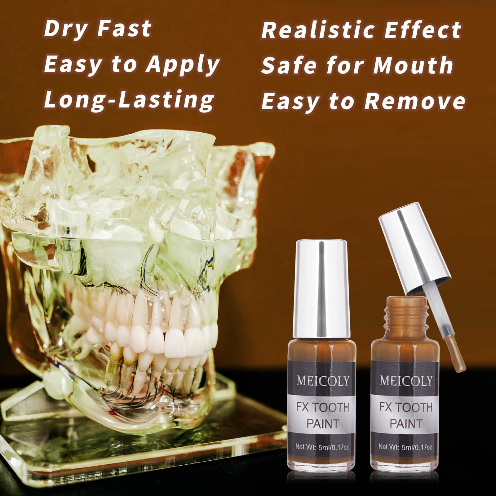 MEICOLY Nicotine Tooth Paint, Rotten Decayed Cruddy Missing Teeth Makeup, Professional Cosplay, Temporary Paint for Halloween SFX Special Effects, Dry Fast, Safe for Mouth, Long Lasting