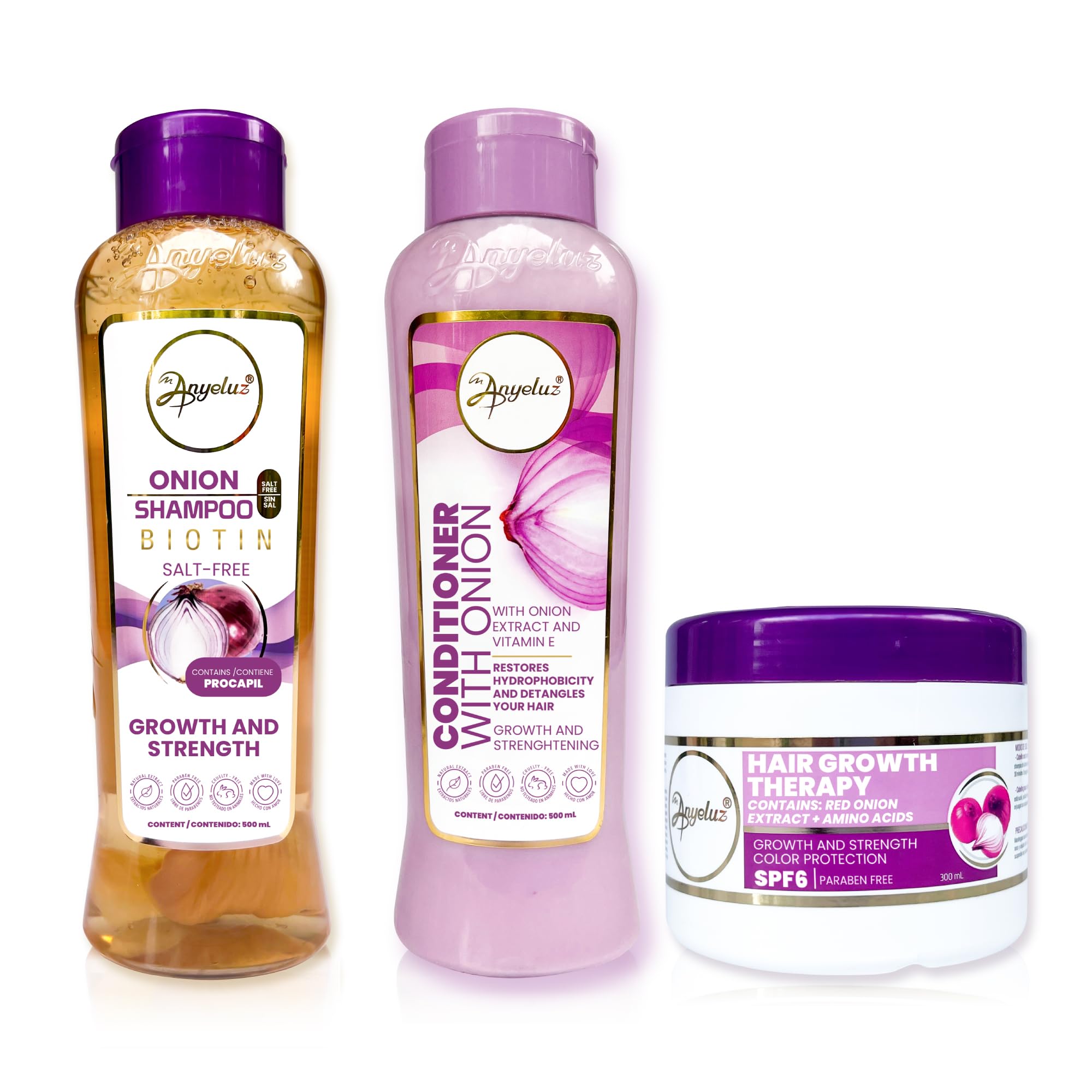 ANYELUZ Onion Shampoo, Conditioner and Hair Mask set, with Onion Extract and Vitamin E, Cleanses and Reduces Oiliness, for all Hair Types