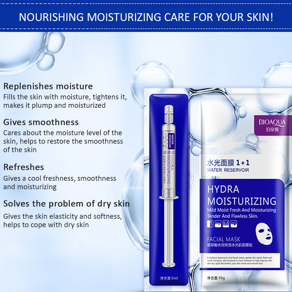 hyaluronic acid moisturizing essence + facial mask sheet BIOAQUA masks beauty skin care face mask set hydra moisture