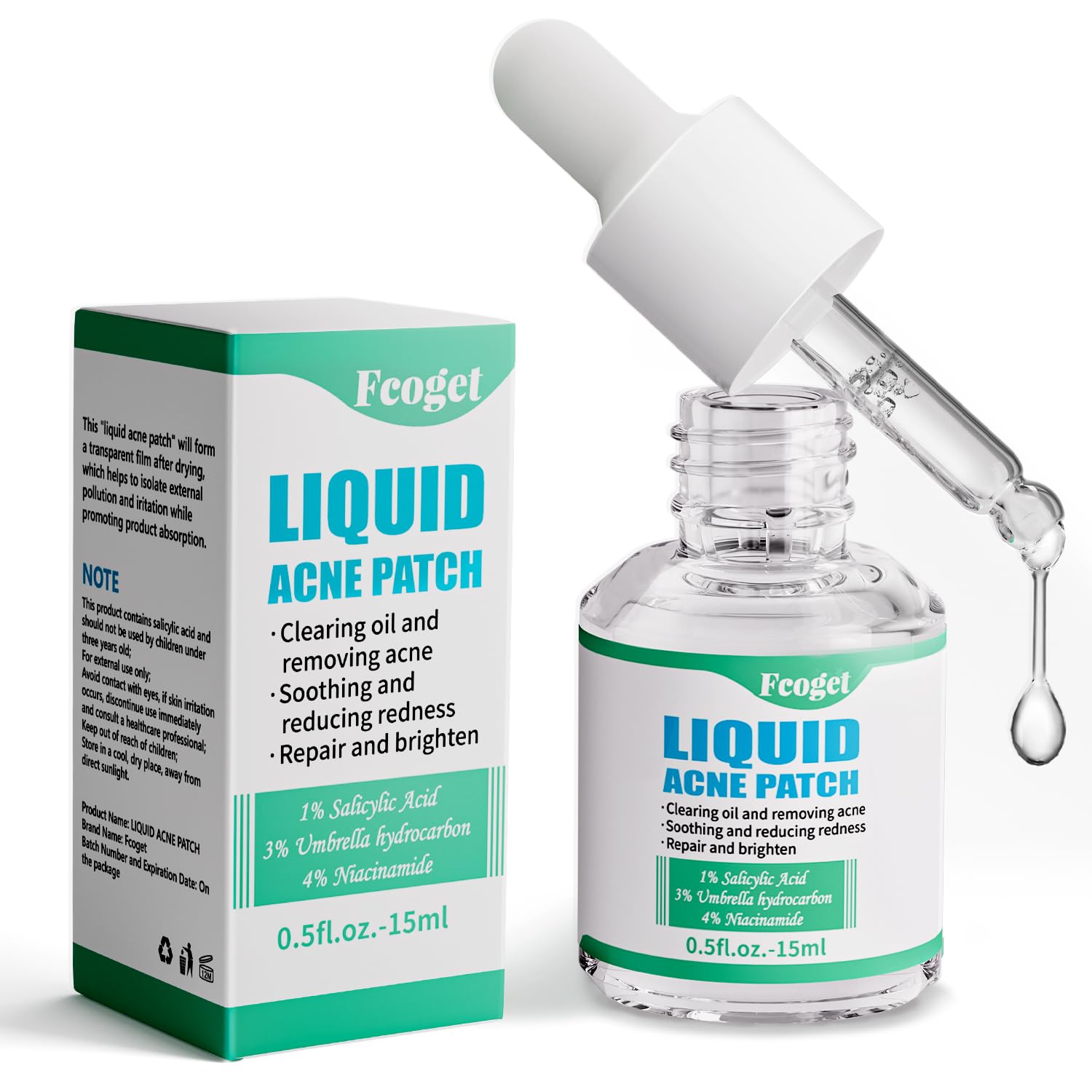 Fcoget Acne Spot Treatment Serum for Face, with 2% Salicylic Acid & 4% Niacinamide Face Serum, Liquid Pimple Patch for Acne Prone Skin, Soothing Redness, Clearing Oil Skin Care for Teens & Adults