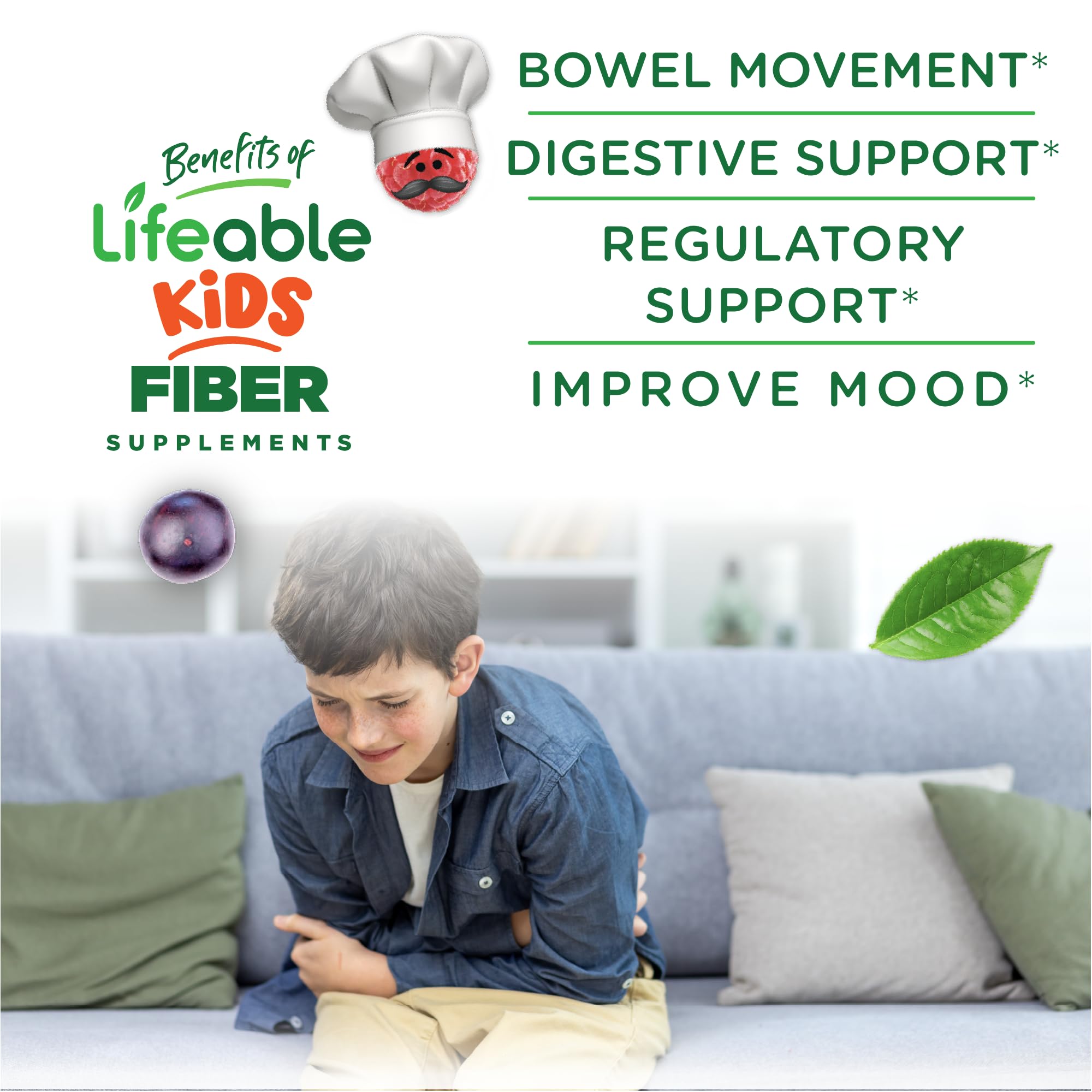 Lifeable Sugar Free Prebiotic Kids Fiber Gummies | 4g Fiber for Kids | Great Tasting Vegetarian Fiber Supplements for Kids | for Digestive Health | Fiber Gummies for Kids | 90 Probiotics Gummies