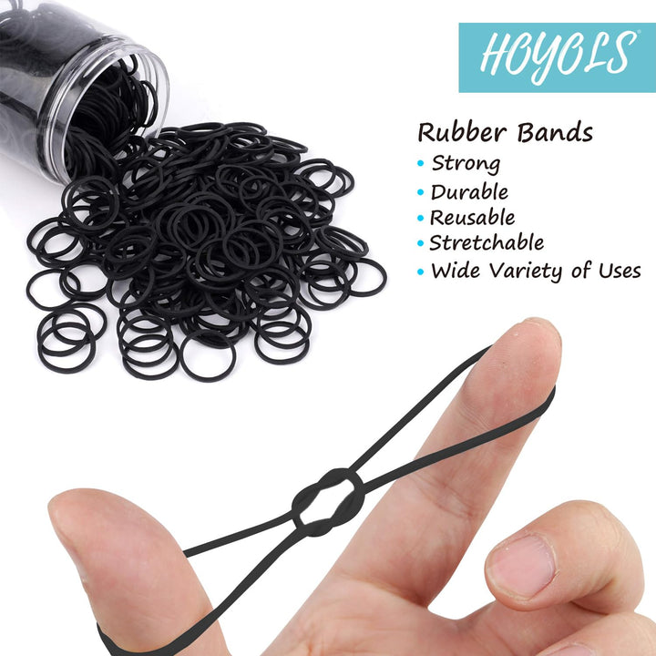 HOYOLS 3/4” Inches Black Hair Rubber Bands for Hair Ties Small Elastics Bands Large Hair Braiding Ponytail Holders for Baby Toddler Girls Kids Thick Hair Mini Bands No Damage 600pcs (M) Latex-Free