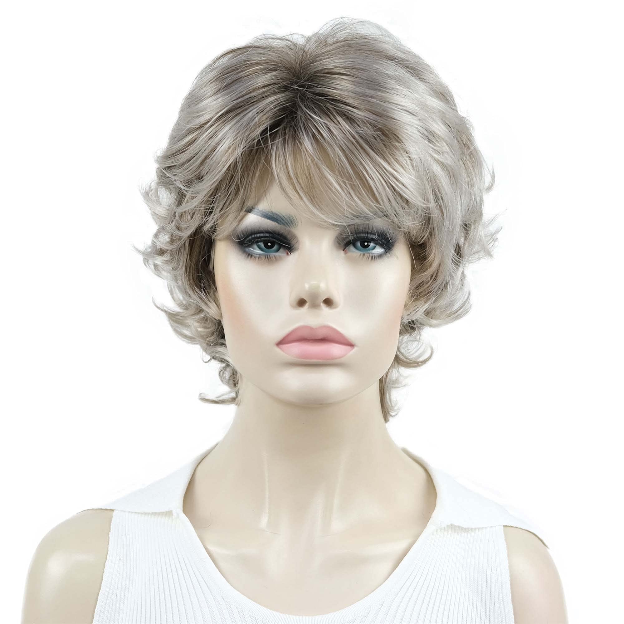 #48T: Aimole Synthetic Wigs Women'S Curly Ends Short Fiber Wig With Layered Bangs(48T)