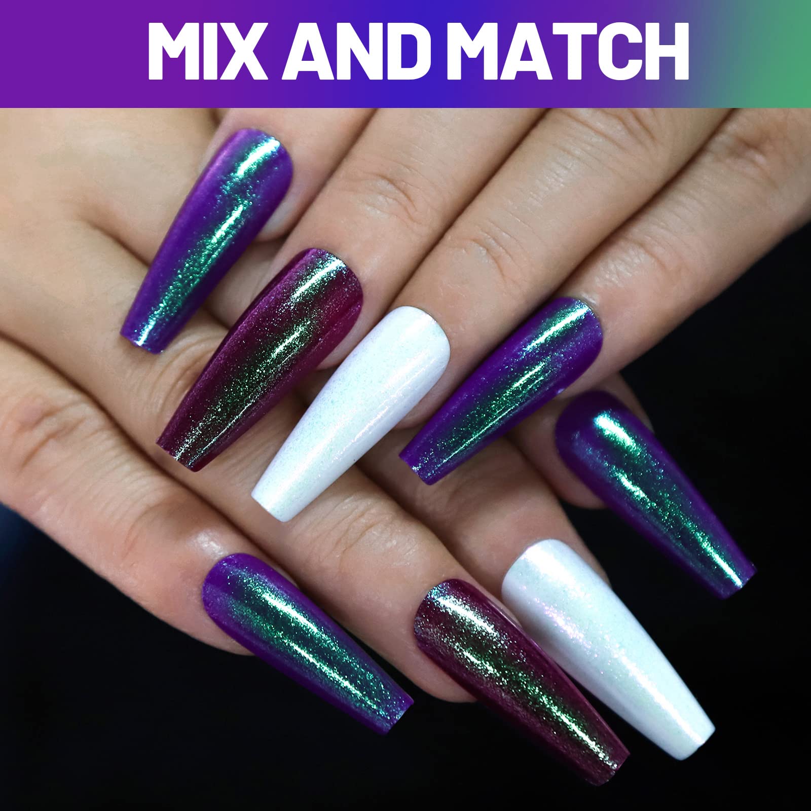 Teenitor Long Press On Nails, Chrome Press On Nails, 288pcs Long Coffin Ballerina False Nails, 12 Colors Full Cover Glue On Nails Holographic Metallic Mirror