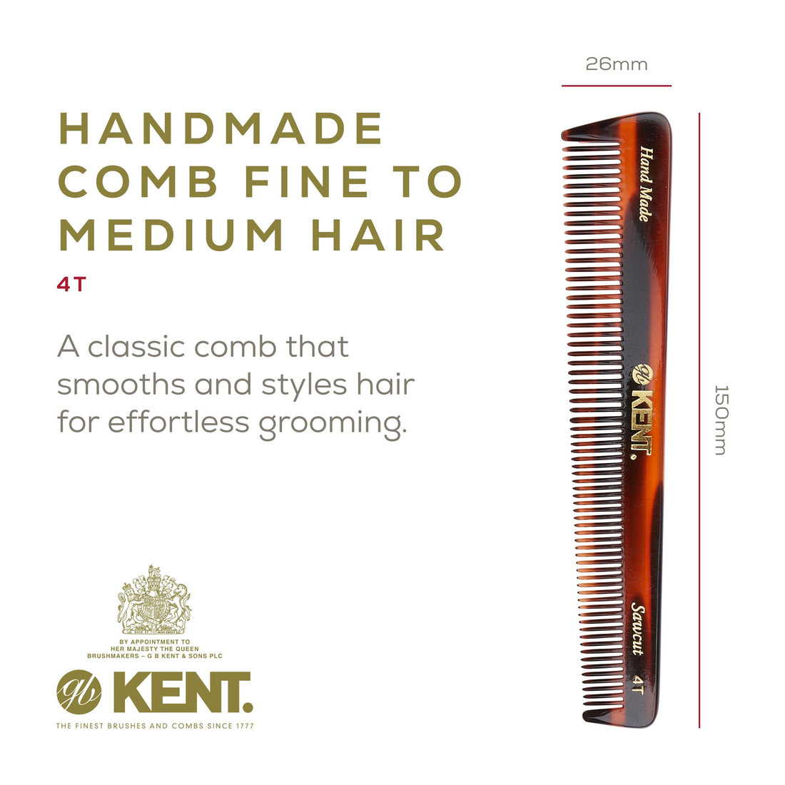 Kent Hand Made General Grooming Comb 4T by Kent