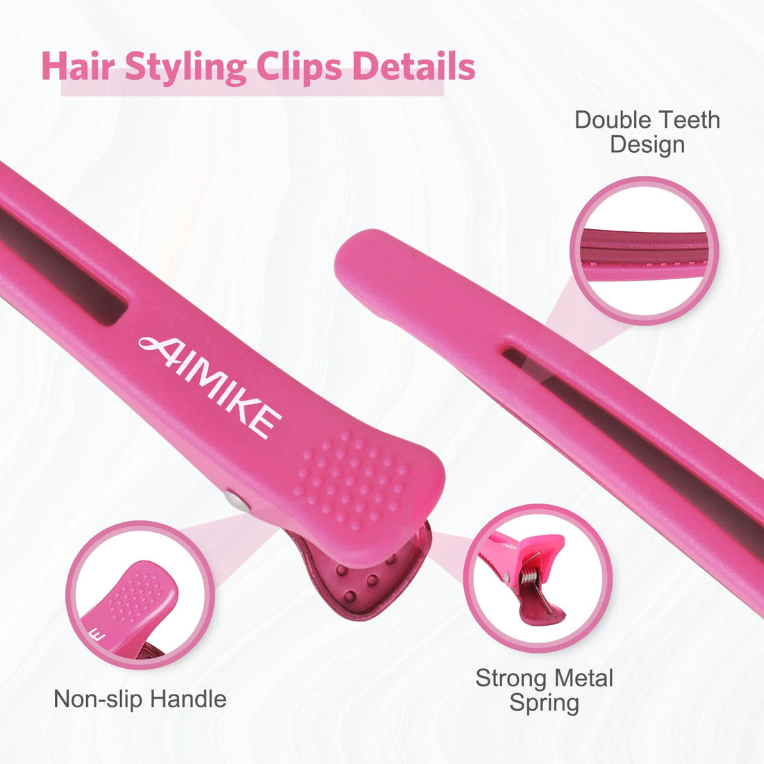 AIMIKE Hair Styling Accessories - 6pcs No-Crease Duck Bill Clips with Silicone Band for Sectioning, Roller, Cutting and Salon Use in Neon Colors