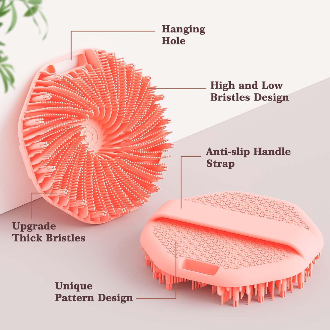 ManmiHealth 2 PCS Silicone Body Scrubber Shower Brush, Upgrade Super-Exfoliating Shower Scrubber with Non-Slip Hand Strap, Silicone Body Buffer for Use in Shower (Black+Pink)