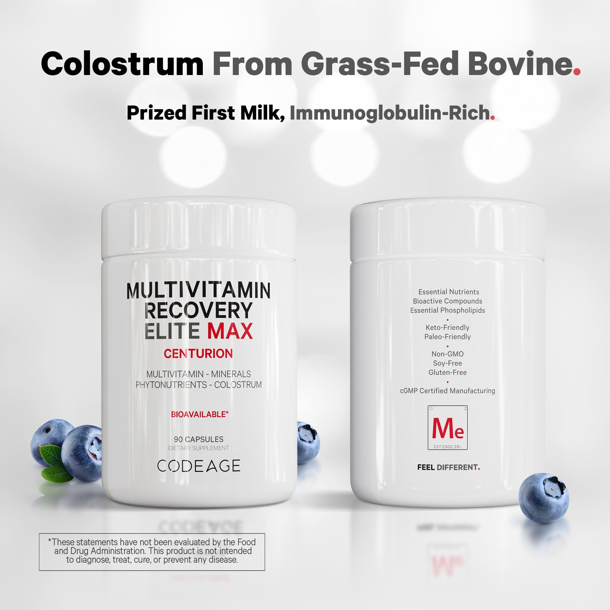 Codeage Multivitamin Recovery Elite Max Supplement - Vitamins A, C, D, E, B-Complex, Essential Minerals, Antioxidants, Colostrum, Phytonutrients, Pantethine, Non-GMO, Sport Multivitamins - 90 Capsules