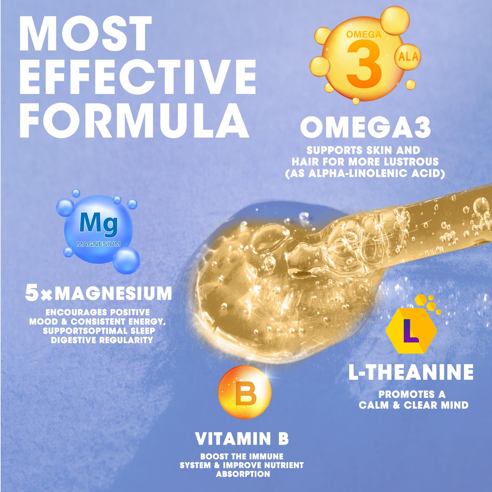 iMATCHME Magnesium Glycinate Liquid, Magnesium Complex Supplement with Omega3, L-Theanine and Vitamin for Calm, Sleep Support, Muscle Relief, Non GMO, Blueberry Flavor, 2 Fl Oz