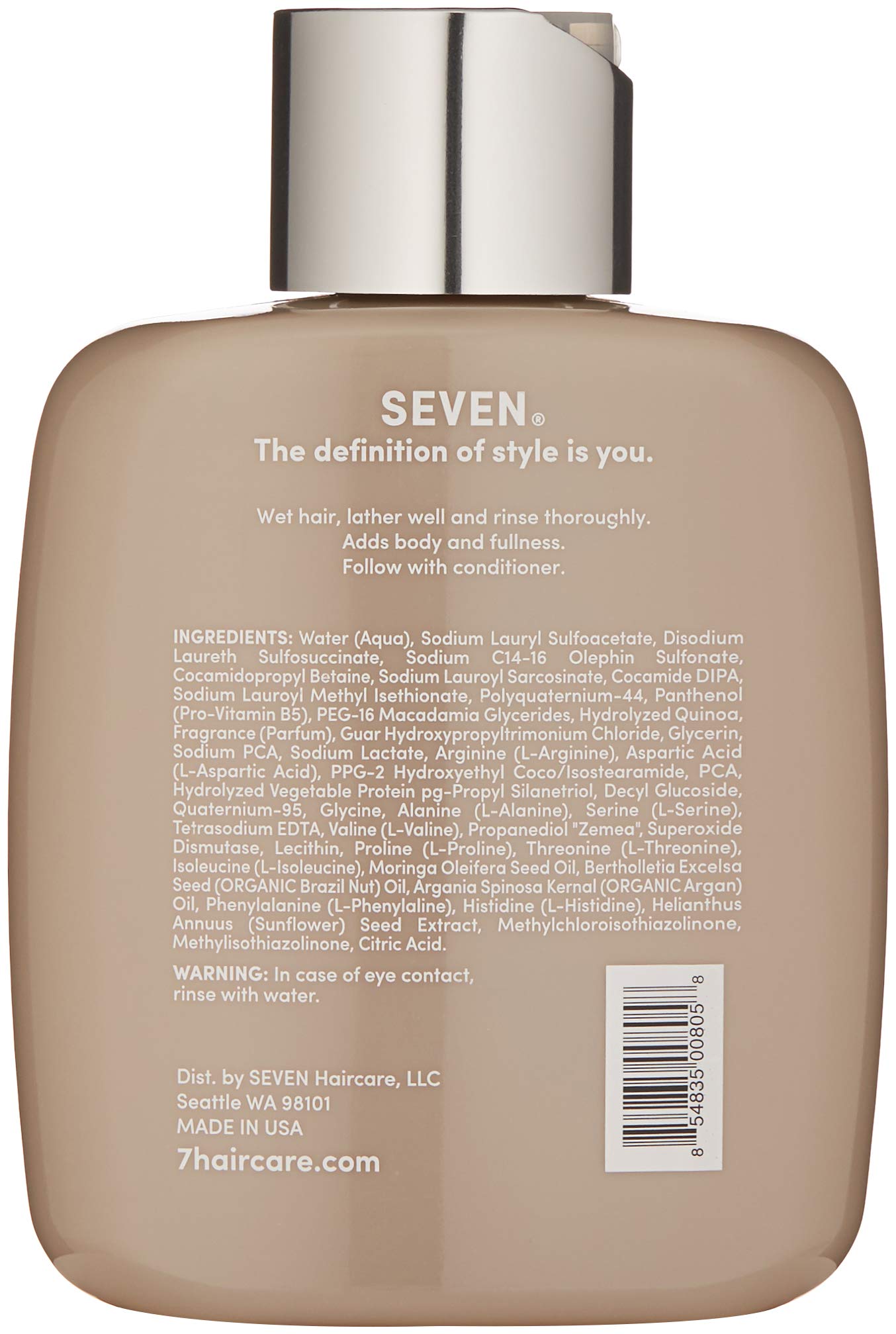 SEVEN Haircare Satara Volume Shampoo for Women & Men, Sulfate + Cruelty Free & Paraben Free with Pro Vitamin B5, Argan Oil, Hydrolyzed Quinoa Protein for Flat + Limp Hair, Made in USA, 10.8oz