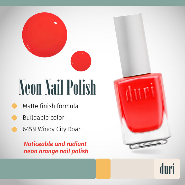 duri Nail Polish, 645N Windy City Roar, Neon Bright Orange, Matte, Opaque, 0.5 Fl Oz