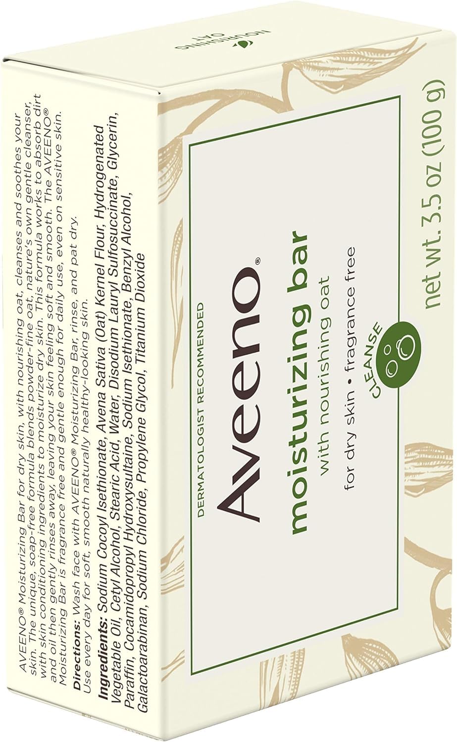 Aveeno Gentle Moisturizing Bar Facial Cleanser with Nourishing Oat for Dry Skin, Fragrance-free, Dye-Free, Soap-Free, 3.5 oz (Pack of 6)