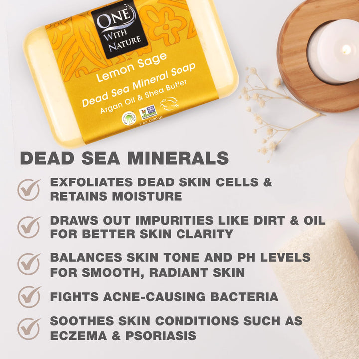 One With Nature Dead Sea Minerals Lemon Sage Soap with Argan Oil and Shea Butter