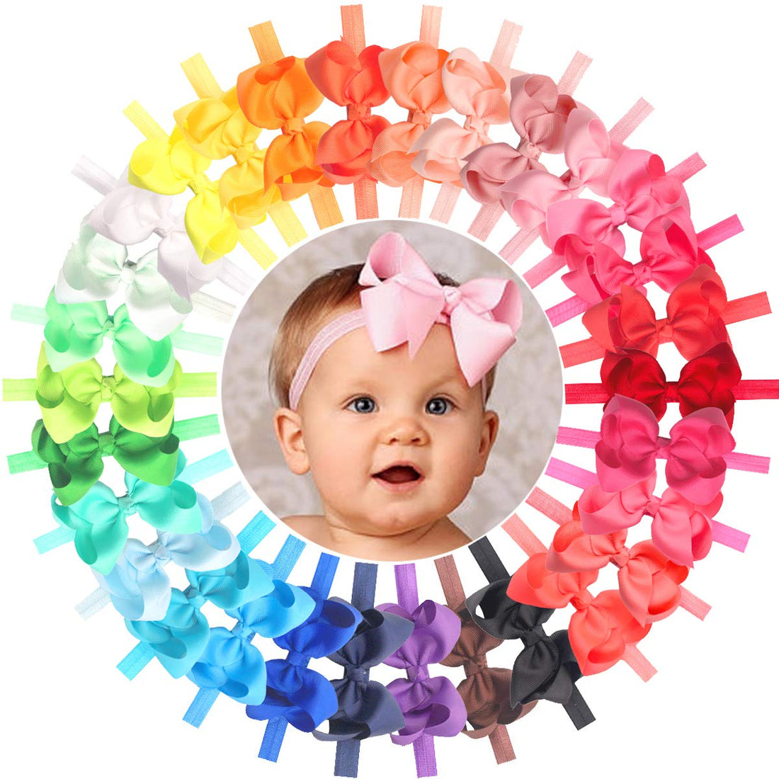 CÉLLOT Baby Girls Headbands Grosgrain Ribbon 4.5 Hair Bows Headband Big Bow Hair Bands for Toddler Pack of 30