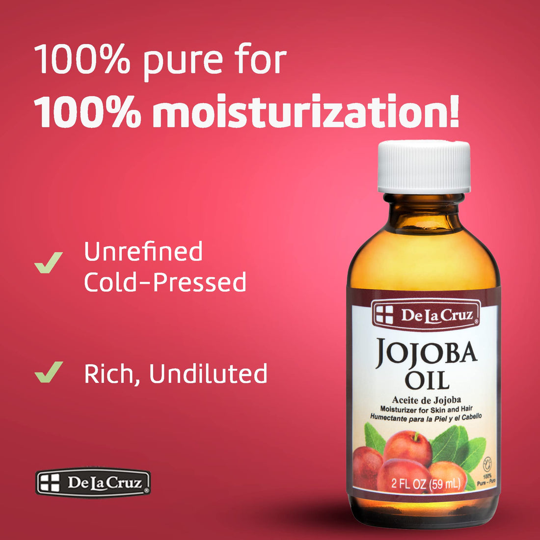 De La Cruz Jojoba Oil Moisturizer for Skin and Hair, 2 Ounce