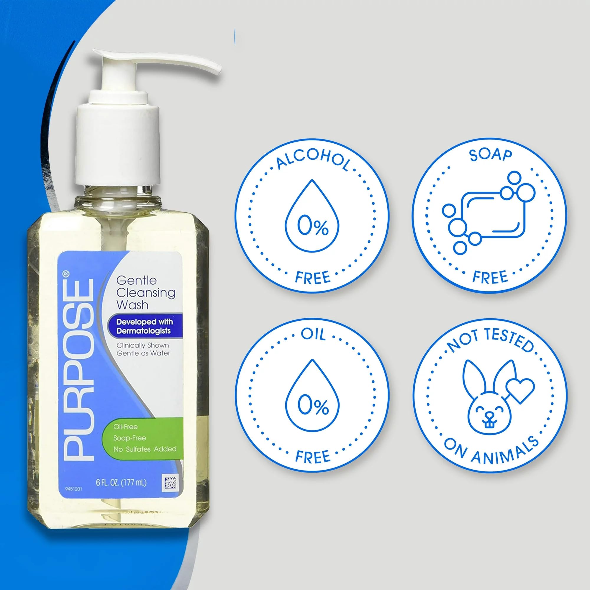 Purpose Gentle Cleansing Wash, 6-Ounce Pump Bottles (Pack of 4)