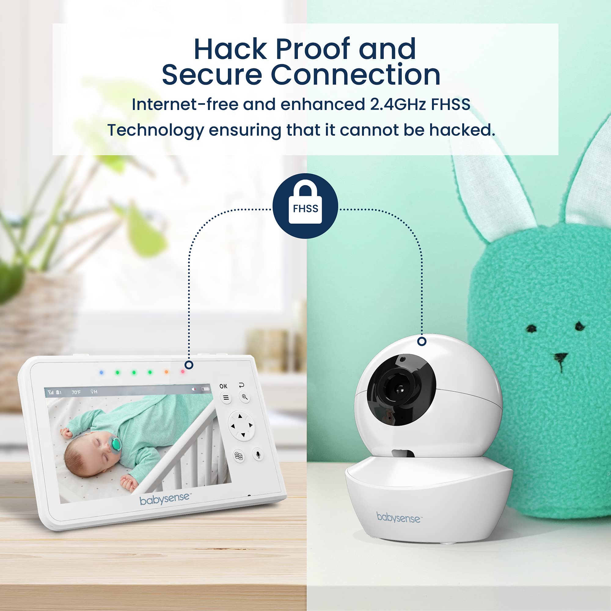 Babysense Baby Monitor with 2 Cameras and Audio 4.3, Non Wifi Baby Monitor, Dual Split Screen, Portable Double Sleep Video Monitoring, Auto Night Vision & Light, Lullabies & White Noise Two-Way Audio
