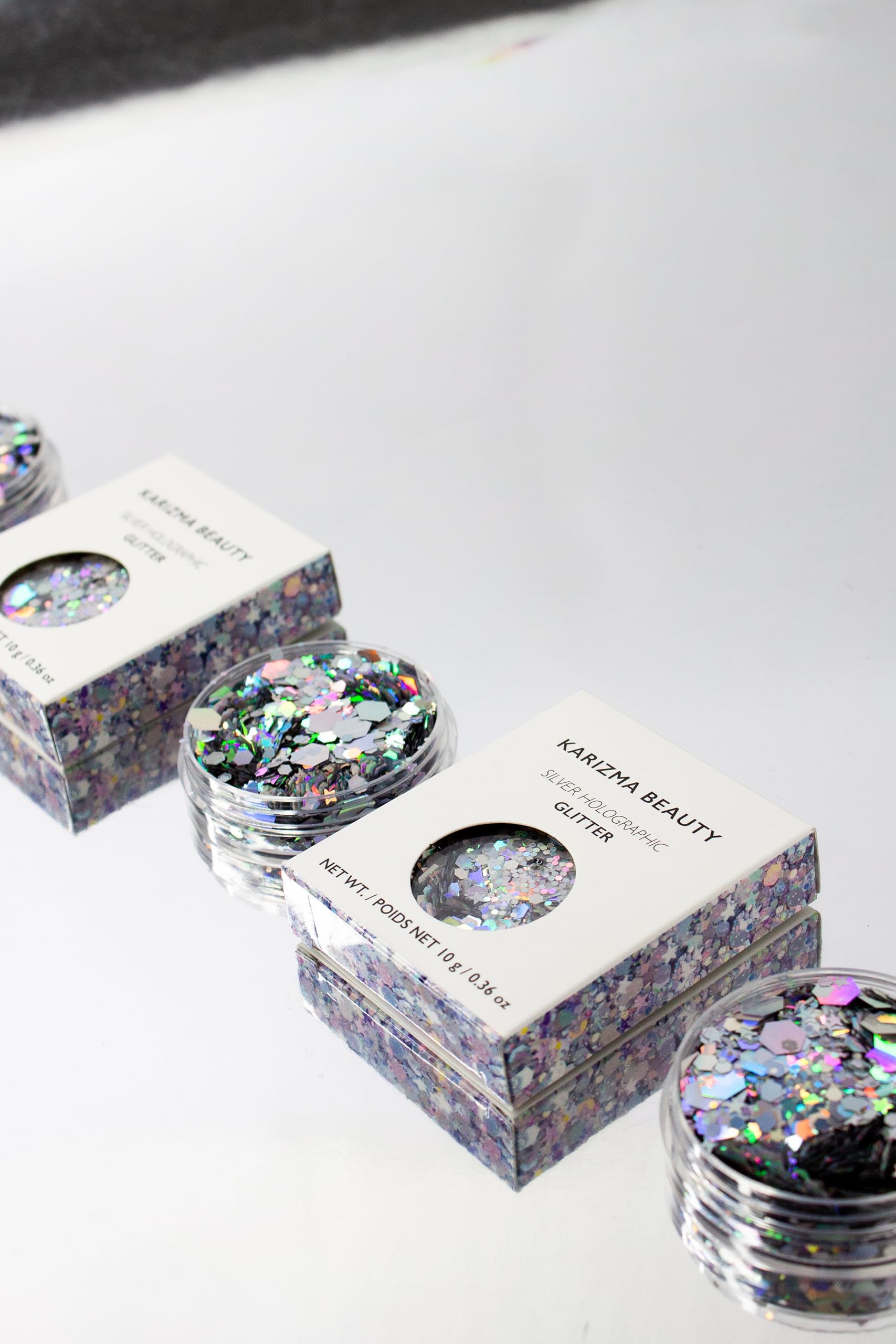 KARIZMA Holographic Silver Body Glitter. 10g Glitter for Chunky Face , Hair, Eye and Body for Women. Rave Glitter, Festival Accessories, Cosmetic Makeup. Loose Glitter Set