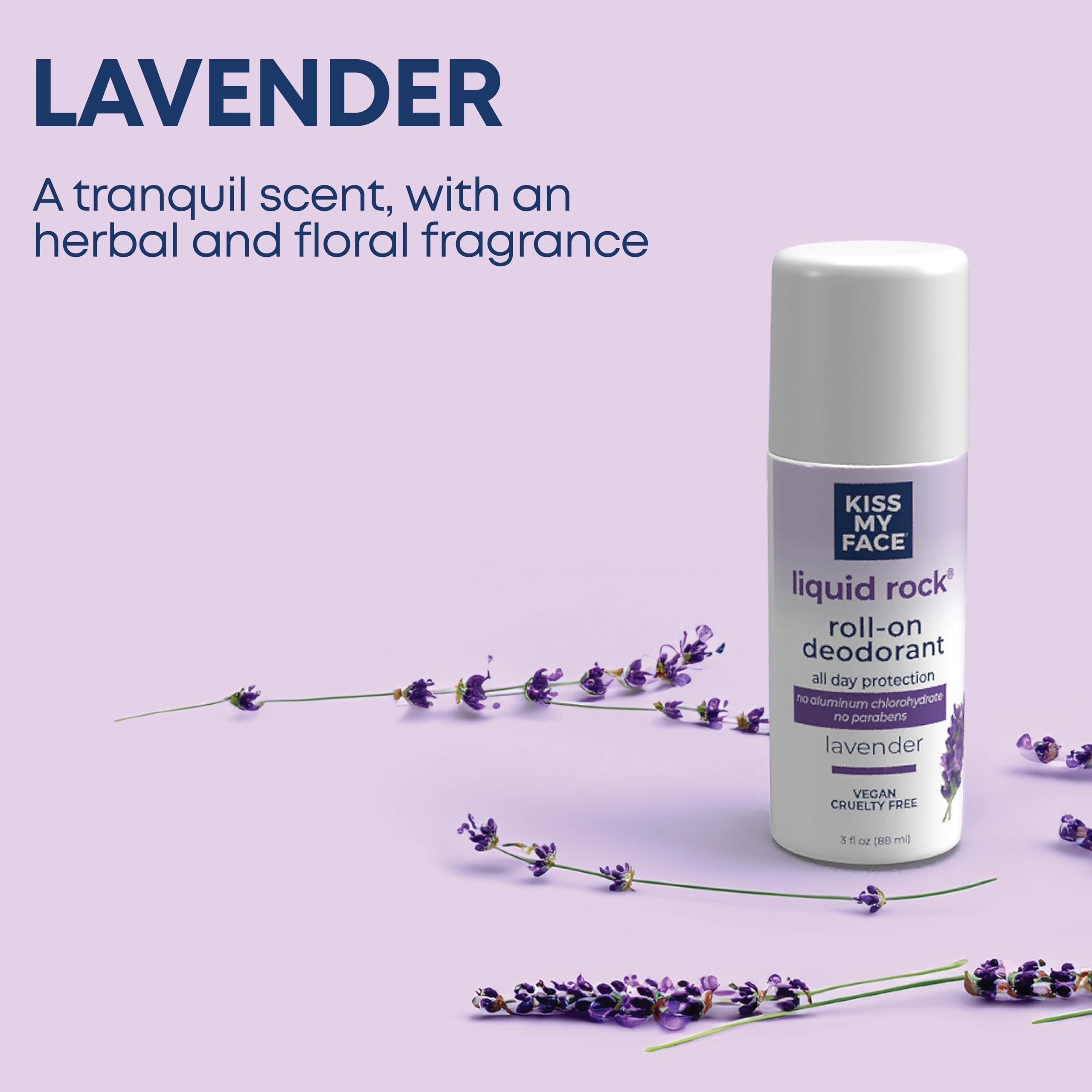 Kiss My Face Liquid Rock Deodorant Roll On, Lavender, 3 Fl Oz