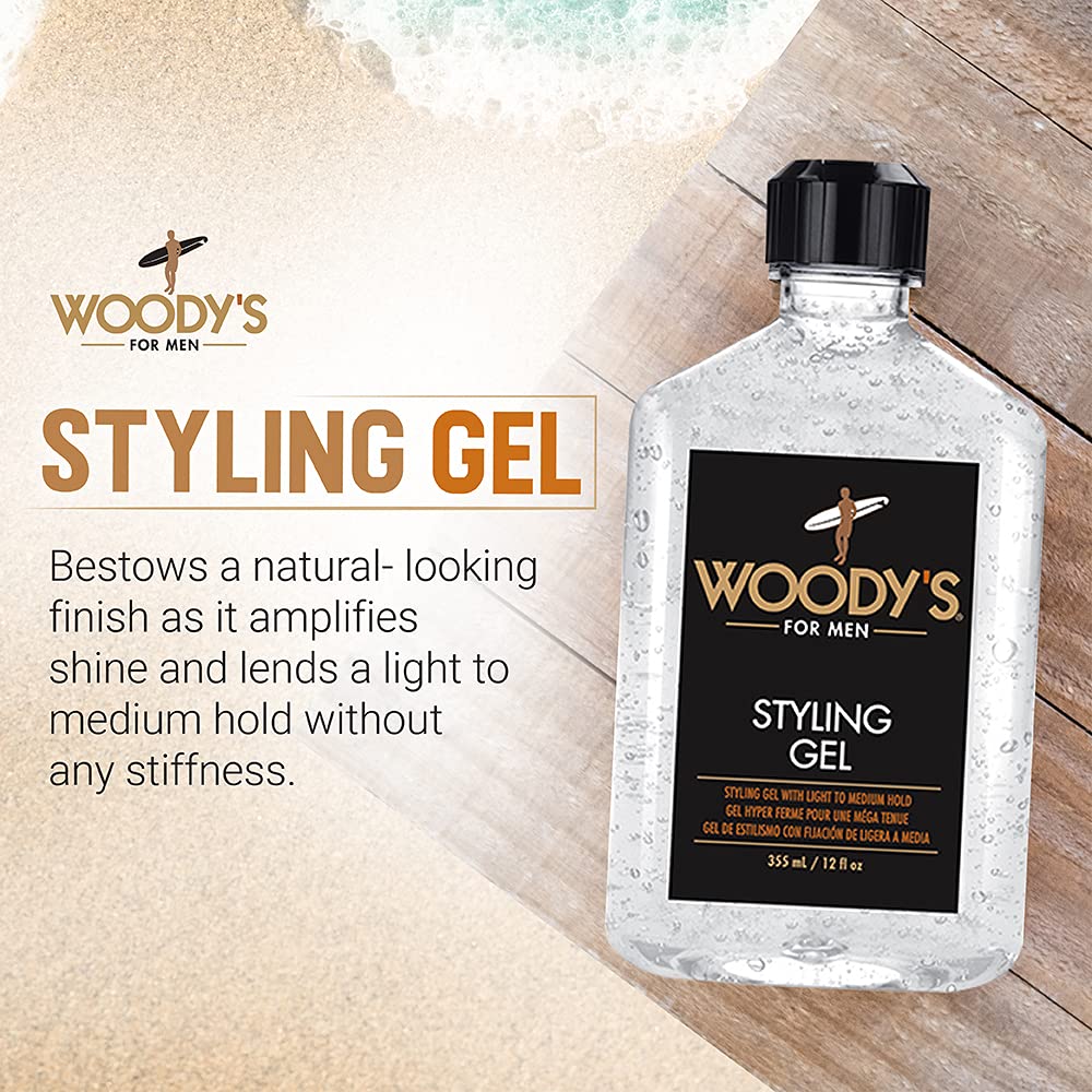 Woody's Styling Gel for Men, Light to Medium Touchable Hold, No Crunch,12 Fl Oz