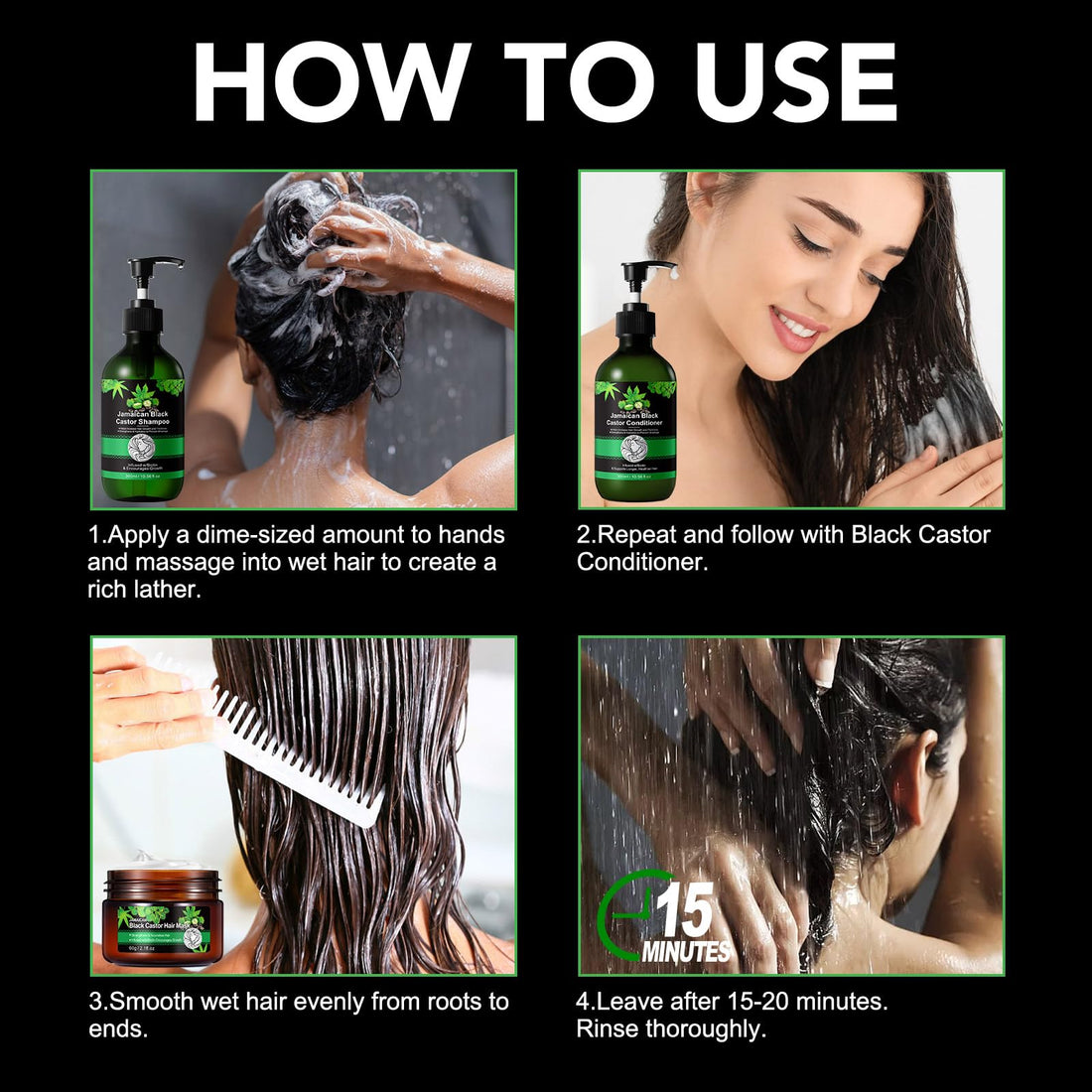 RTBYUE Jamaican Black Castor Oil Shampoo and Conditioner Set, Strengthen & Restore, Growth Shampoo 10.56 fl.oz & Conditioner 10.56 fl.oz Gift Set 2-PC Boxed Set Hair Care Collection