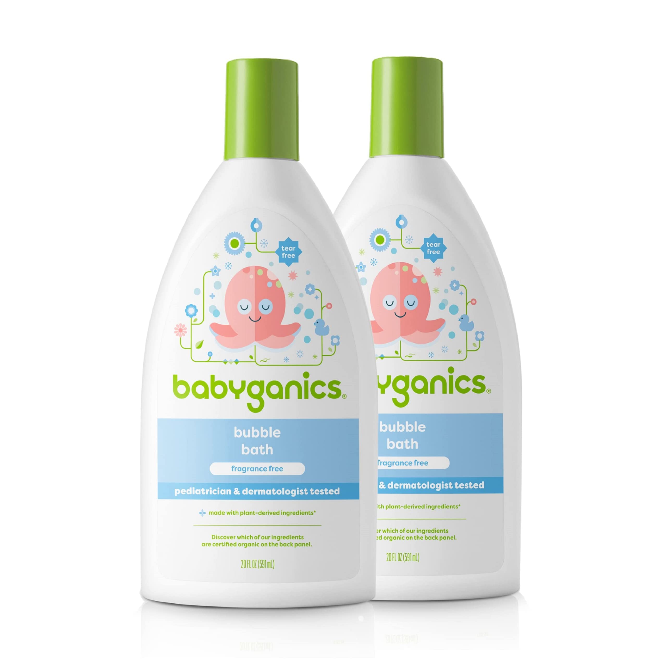 Babyganics Baby Bubble Bath, Fragrance Free, 20oz Bottle, (Pack of 2)
