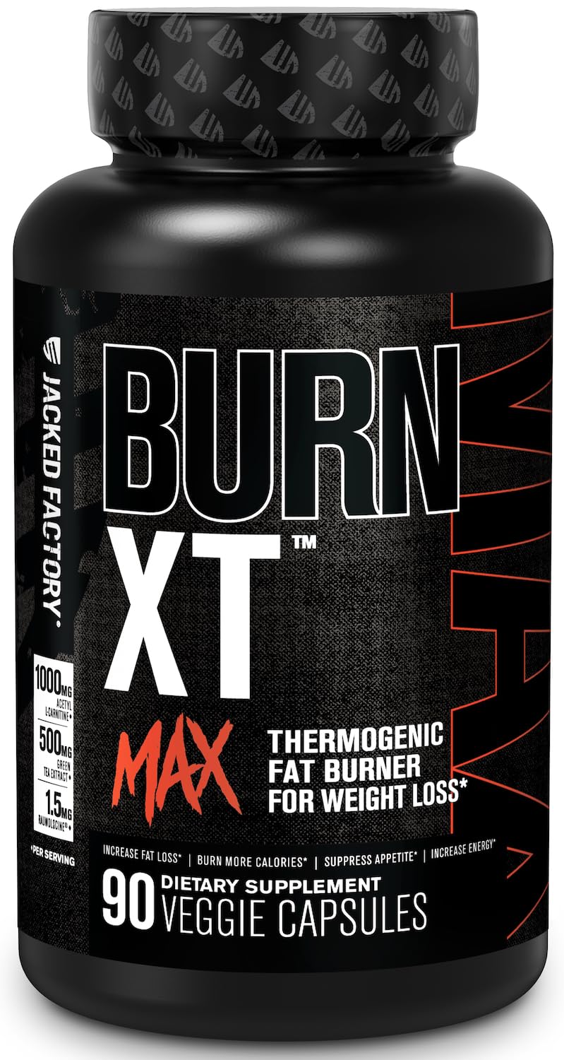 Jacked Factory Burn-XT Max - High-Performance Thermogenic Fat Burner & Appetite Suppressant for Weight Loss w/PurCaf Organic Caffeine, MitoBurn, Green Tea, Acetyl L Carnitine & More - 90 Capsules