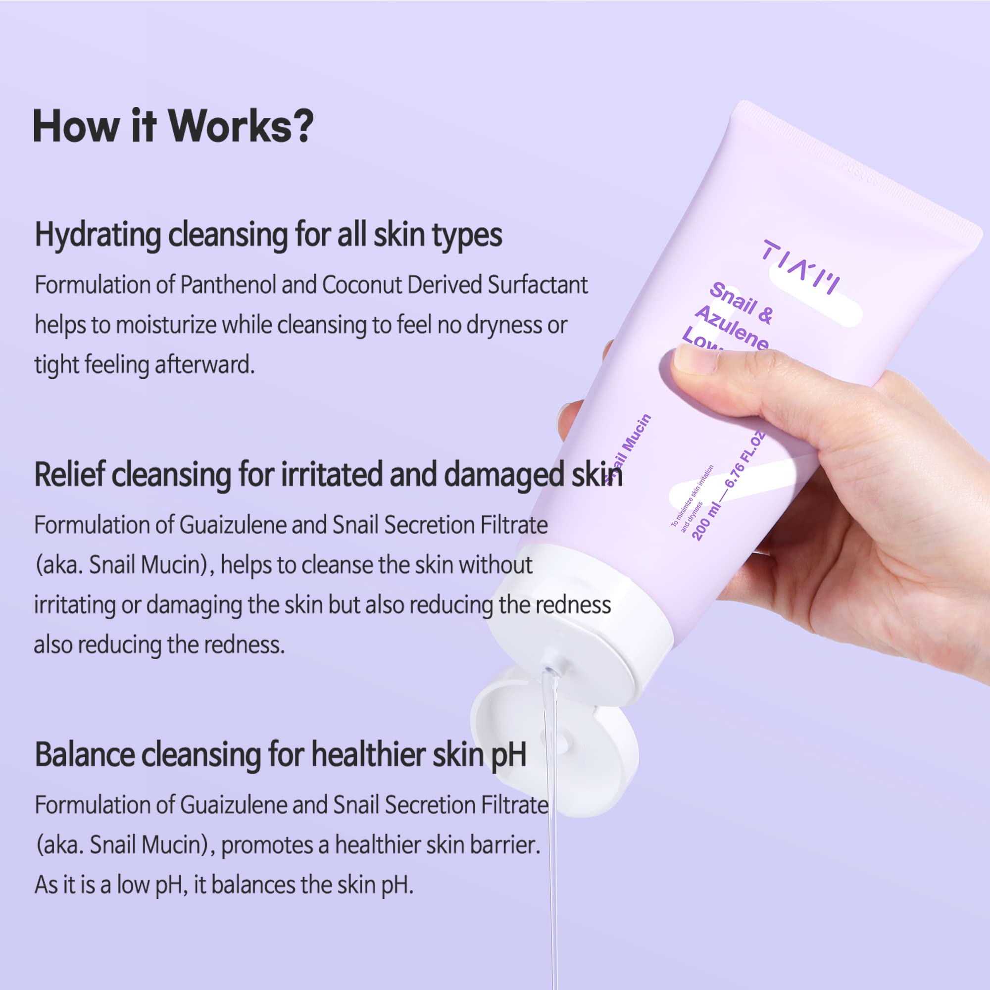 TIAM Snail&Azulene Low pH Cleanser, 6.76 fl oz, Daily Gentle Face Cleanser with Snail Mucin, Suitable for Sensitive Skin, pH Balancing, Korean Skin Care, Korean Face Wash